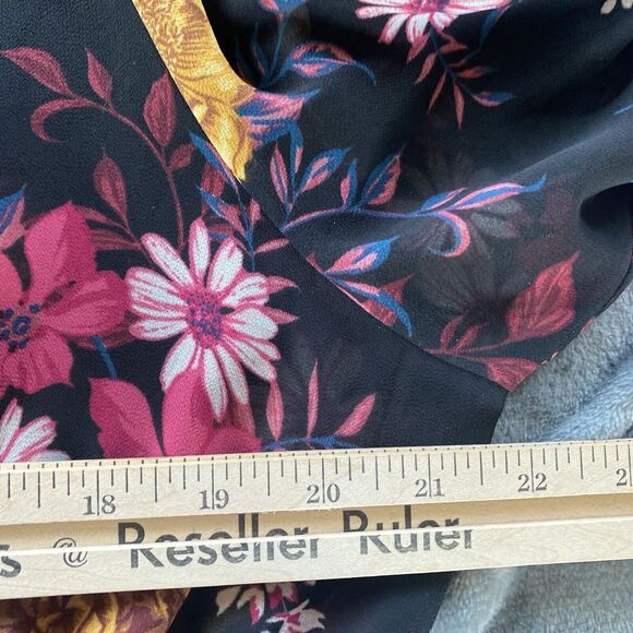 Torrid Dress  2X Black Red Long Sleeve Midi Chiffon Floral Boho Flowy - Picture 12 of 16